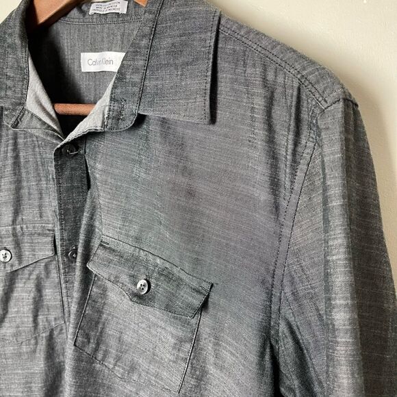 CALVIN Klein heathered grey long sleeve button down  top  size Medium - Picture 7 of 7
